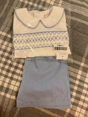 Blue Smocked Peter Pan Collar Kids Matching Set
